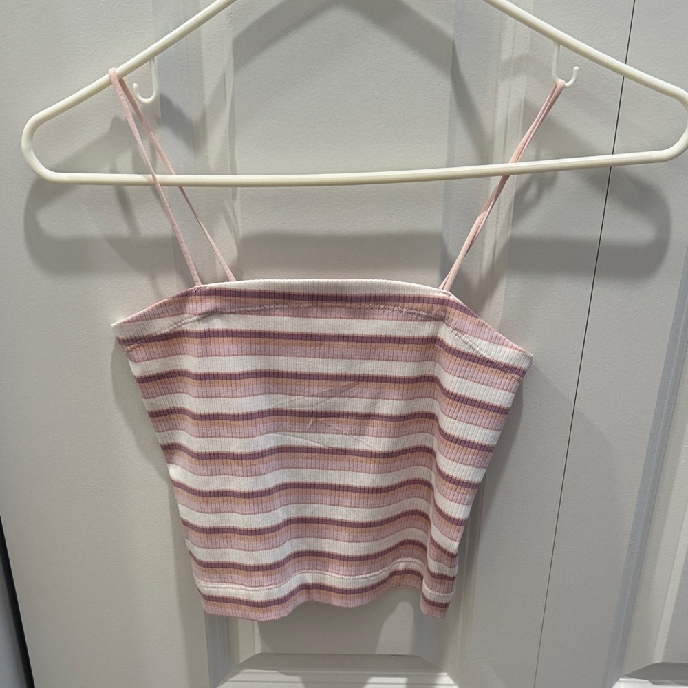 American Eagle Outfitters Pink & White Striped Ribbed Cami